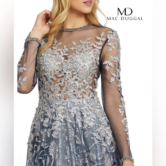 Mac Duggal Ombre Blue Glitter Gown 12233 unicorn wedding Prom Gala Pageant - Picture 13 of 17